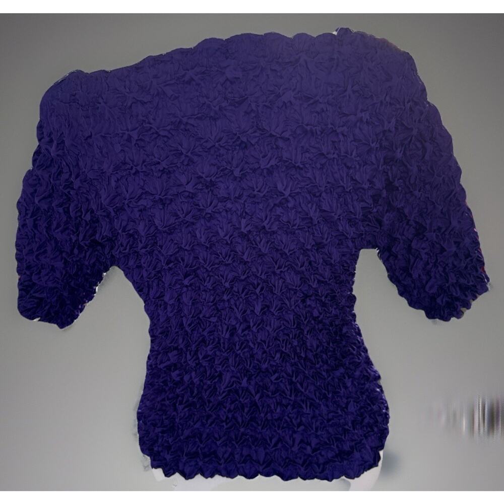 Vtg F C Purple Crinkle Pleated Stretch Top 3/4 Sleeve One Size Most Boho Chic - Picture 3 of 4